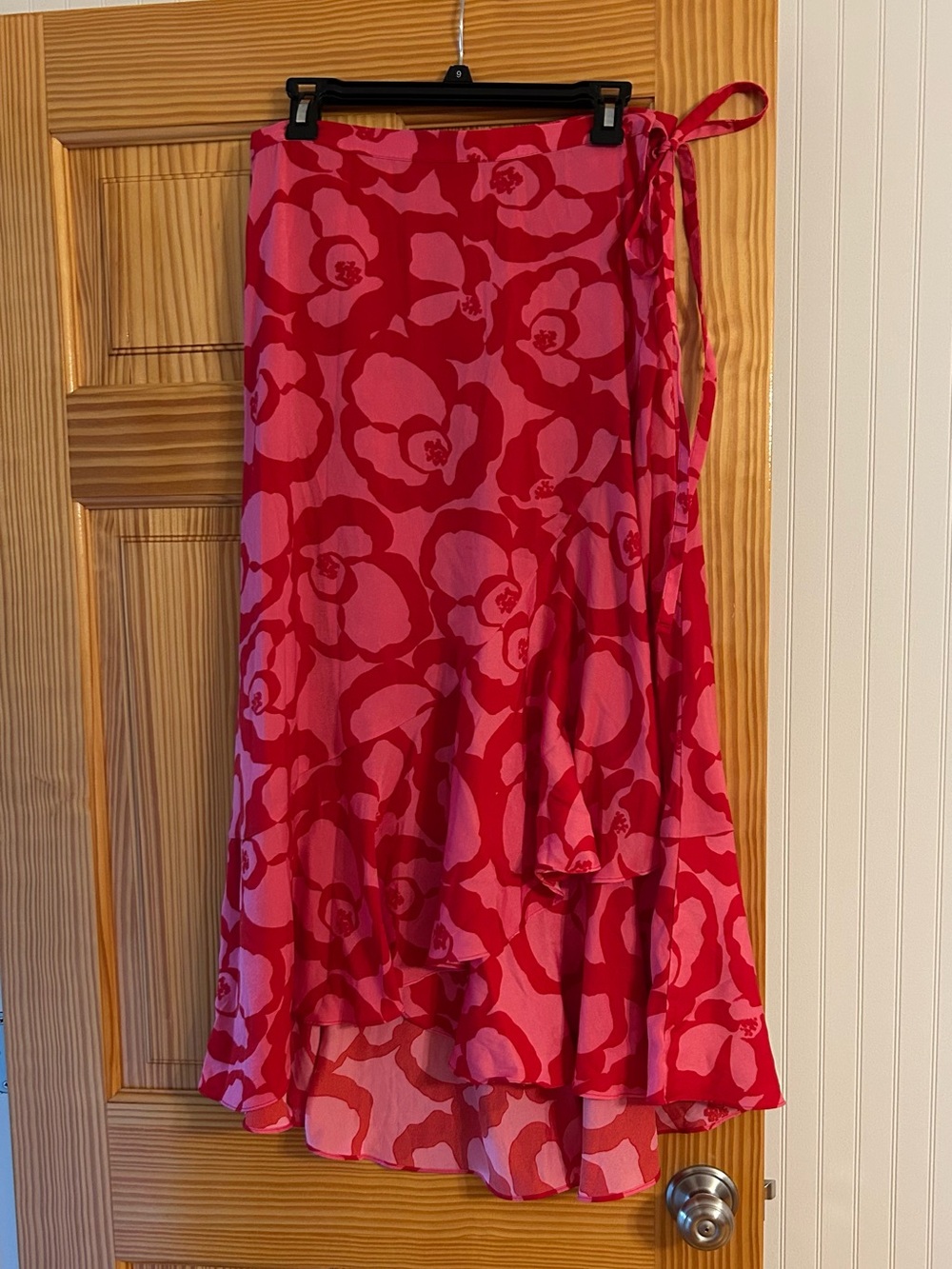 Floral Tie-Waist Coverup Skirt in Red and Pink